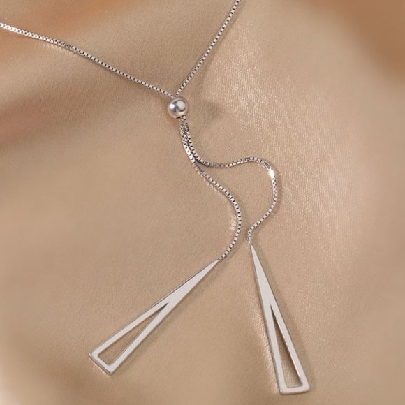 925 Sterling Silver Triangle Drop Necklace - Picture 5 of 5
